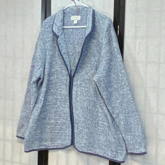 C.J. Banks Blue Zip Front Cardigan Sweater Woven Knit Long Sleeve Cozy Layer 3X - Picture 4 of 12